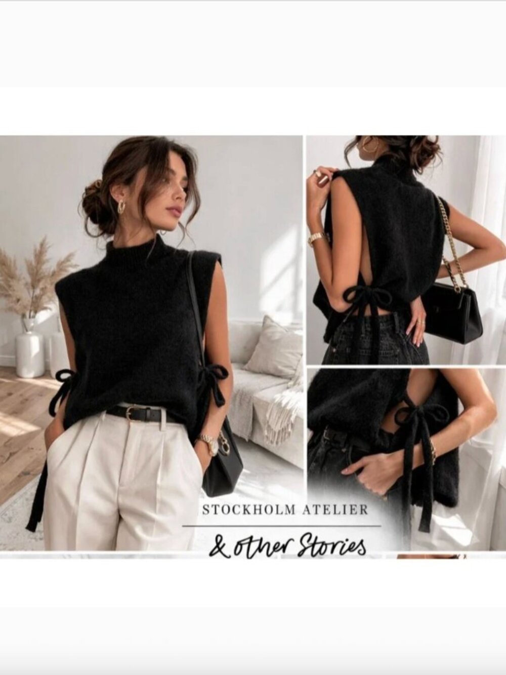 & Other Stories Wool & Mohair Blend Mock Neck Ribbed Bib Sweater Black One Size